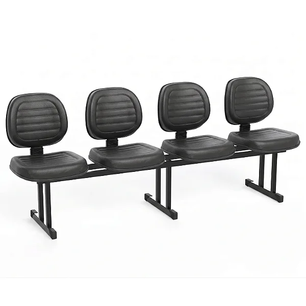 Longarina Para Recepção Executiva Costurada Estofada Courvin Preto 04 Lugares - 01443 - Casa das Cadeiras Goiânia