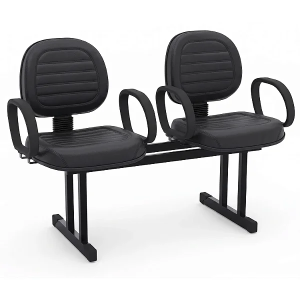 Longarina Para Recepção Executiva Costurada Estofada Courvin Preto 02 Lugares Com Braços Fixos - 01444 - Casa das Cadeiras Goiânia