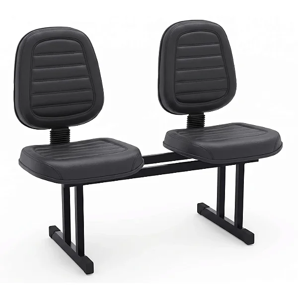 Longarina Para Recepção Executiva Alta Costurada Estofada Courvin Preto 02 Lugares - 02441 - Casa das Cadeiras Goiânia