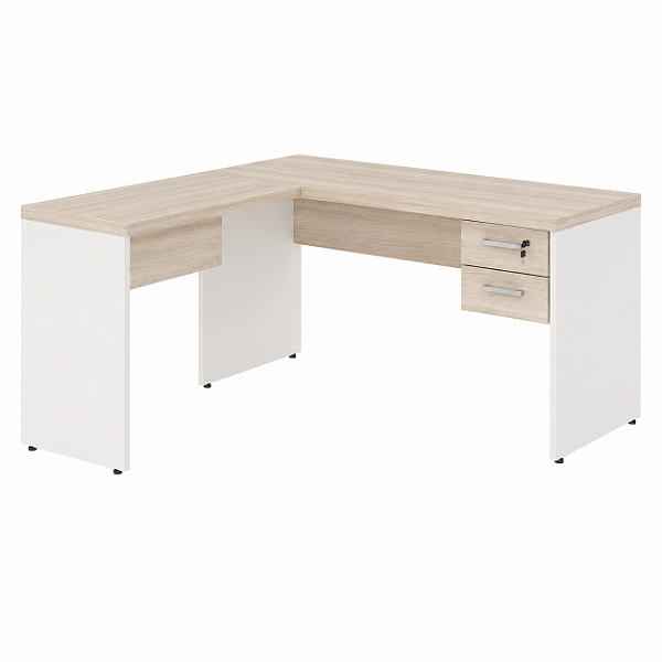 Mesa de Escritório em "L" Com Gavetas (1,70x0,70) + Mesa Auxiliar (0,90x0,45) Fresno/Branco - 58767 - Casa das Cadeiras Goiânia