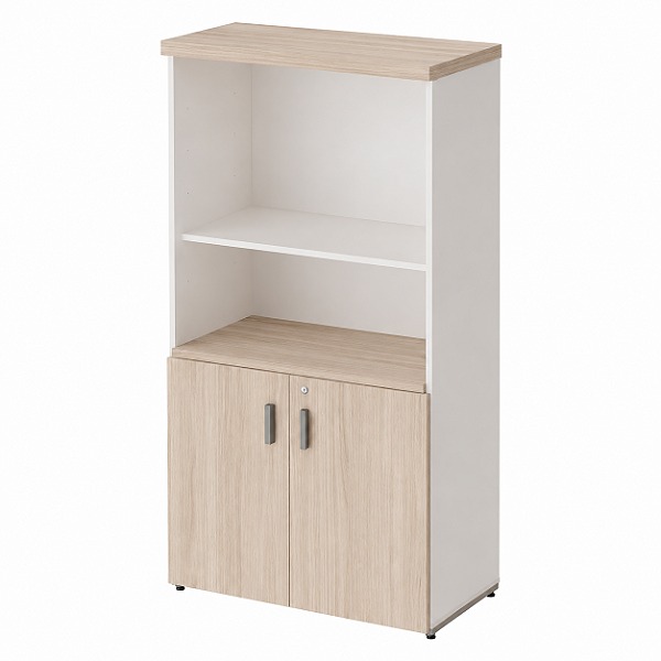 Armário Alto Semi-Aberto Duas Portas (1,61x0,80x0,45m) Fresno/Branco - 53255 - Casa das Cadeiras Goiânia