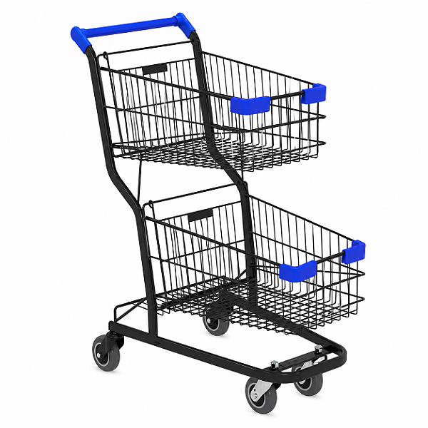 Carrinho de Supermercado Duplo 90L Preto - 85937 - Casa das Cadeiras Goiânia