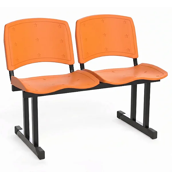 Cadeira Longarina Plástica Recepção 2 Lugares Laranja - 10351 - Casa das Cadeiras Goiânia