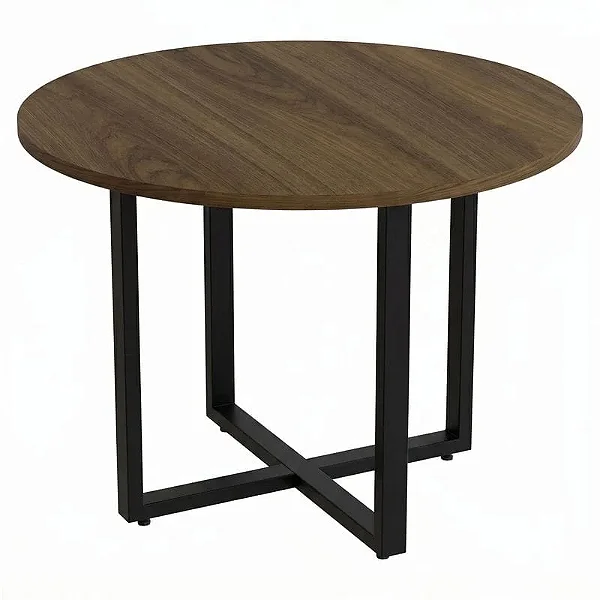 Mesa de Reunião Redonda PÉS INDUSTRIAL (1,20cm) Nogal/Preto - 22307 - Casa das Cadeiras Goiânia