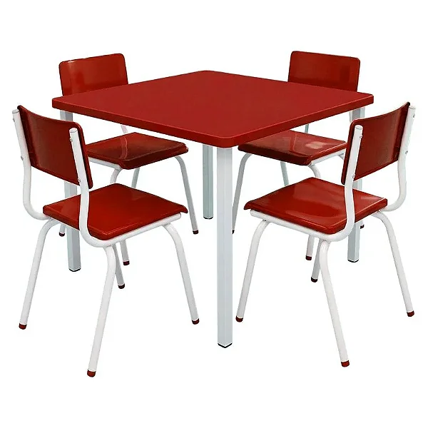Conjunto Coletivo Escolar Quadrado Vermelho com Mesa Quadrada + 4 Cadeiras – MATERNAL (01 a 03 anos) – 76586 - Casa das Cadeiras Goiânia