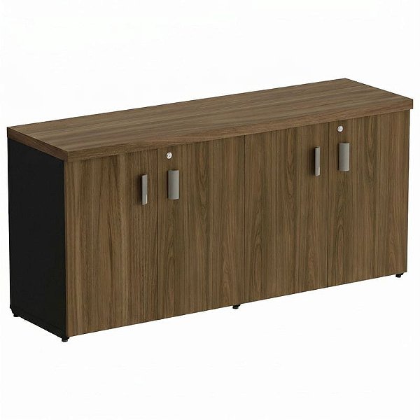 Armário Baixo Para Escritório Credence Duplo Fundo 3mm 159X46 Linha Prima 40 – Nogal/Preto - 32528 - Casa das Cadeiras Goiânia