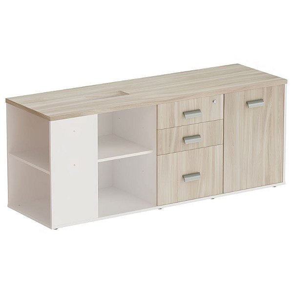 Armário Diretivo Para Escritório Direito Com Caixa De Tomada 160X50 Linha Prima 40 – Fresno/Branco - 71987 - Casa das Cadeiras Goiânia