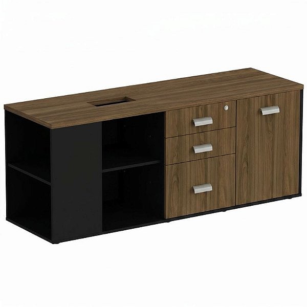 Armário Diretivo Para Escritório Direito Com Caixa De Tomada 160X50 Linha Prima 40 – Nogal/Preto - 91873 - Casa das Cadeiras Goiânia