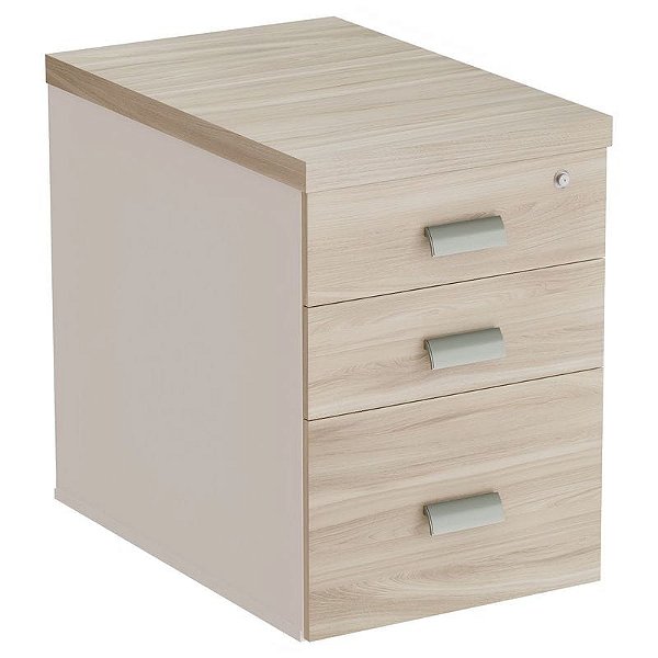 Gaveteiro Diretivo Para Escritório Desmontado 2 Gavetas + Pasta Suspensa 46 cm De Largura Linha Prima 40 – Fresno/Branco - 24432 - Casa das Cadeiras Goiânia