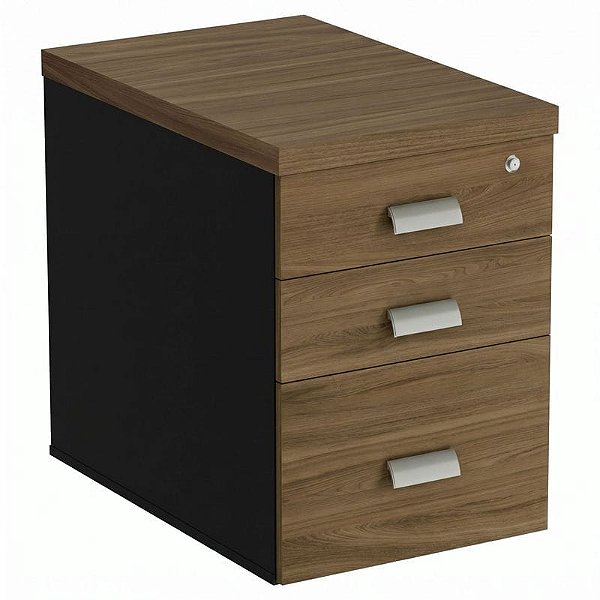 Gaveteiro Diretivo Para Escritório Desmontado 2 Gavetas + Pasta Suspensa 46 cm De Largura Linha Prima 40 – Nogal/Preto - 98454 - Casa das Cadeiras Goiânia