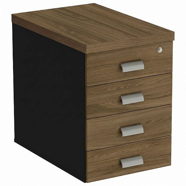 Gaveteiro Diretivo Para Escritório Desmontado 4 Gavetas 46 cm De Largura Linha Prima 40 – Nogal/Preto - 28876 - Casa das Cadeiras Goiânia