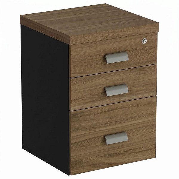Gaveteiro Pedestal Para Escritório Desmontado 2 Gavetas + Pasta Suspensa 46 cm De Largura Linha Prima 40 – Nogal/Preto - 47679 - Casa das Cadeiras Goiânia