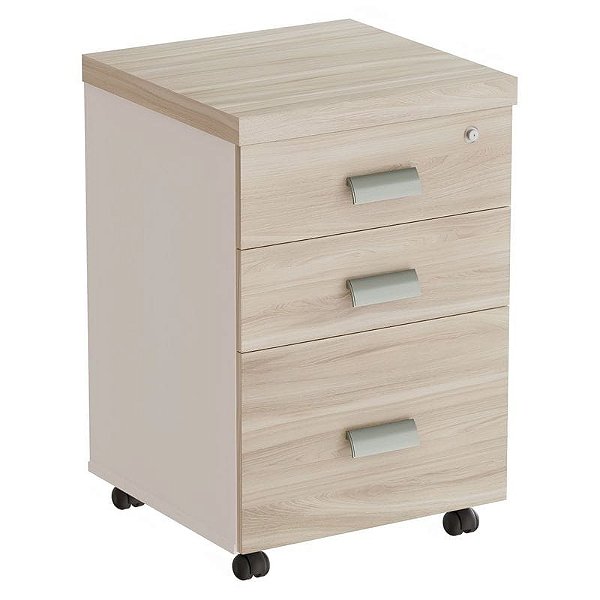 Gaveteiro Volante Para Escritório Desmontado 2 Gavetas + Pasta Suspensa 46 cm De Largura Linha Prima 40 – Fresno/Branco - 36033 - Casa das Cadeiras Goiânia