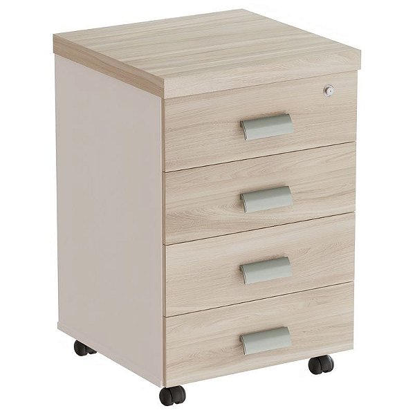 Gaveteiro Volante Para Escritório Desmontado 4 Gavetas 46 cm De Largura Linha Prima 40 – Fresno/Branco - 29649 - Casa das Cadeiras Goiânia