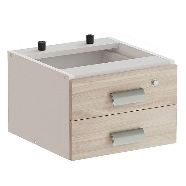 Gaveteiro Fixo Para Escritório 2 Gavetas De Madeira 36X38 Linha Prima 40 – Fresno/Branco - 85632 - Casa das Cadeiras Goiânia