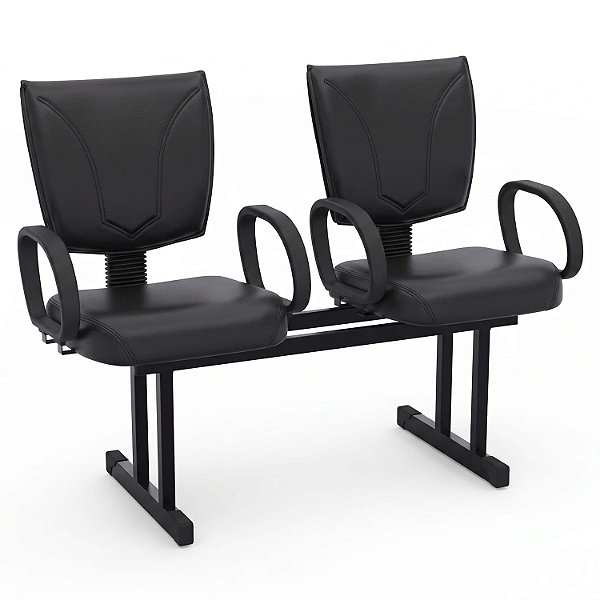 Longarina Para Recepção B-One Costurada – 02 Lugares – Com Braços Fixos Corsa – Courvin Preto - 80804 - Casa das Cadeiras Goiânia