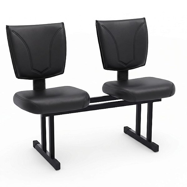 Longarina Para Recepção B-One Costurada – 02 Lugares – Courvin Preto - 10385 - Casa das Cadeiras Goiânia