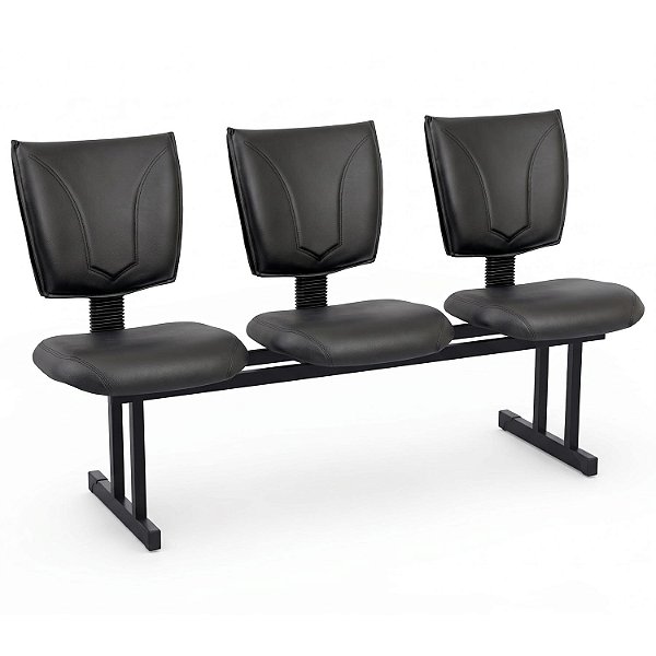 Longarina Para Recepção B-One Costurada – 03 Lugares – Courvin Preto - 49781 - Casa das Cadeiras Goiânia