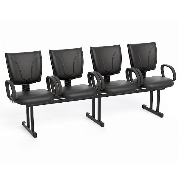 Longarina Para Recepção B-One Costurada – 04 Lugares – Com Braços Fixos Corsa – Courvin Preto - 28317 - Casa das Cadeiras Goiânia