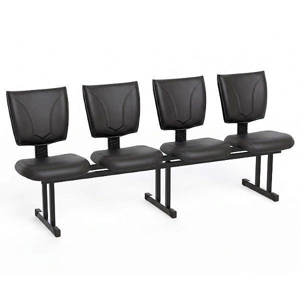 Longarina Para Recepção B-One Costurada – 04 Lugares – Courvin Preto - 20319 - Casa das Cadeiras Goiânia