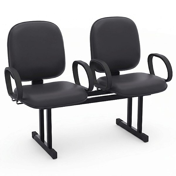 Longarina Para Recepção Diretor Lisa – 02 Lugares – Com Braços Fixos Corsa – Courvin Preto - 73580 - Casa das Cadeiras Goiânia