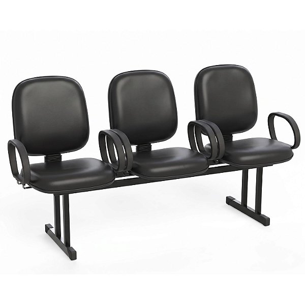 Longarina Para Recepção Diretor Lisa – 03 Lugares – Com Braços Fixos Corsa – Courvin Preto - 52446 - Casa das Cadeiras Goiânia
