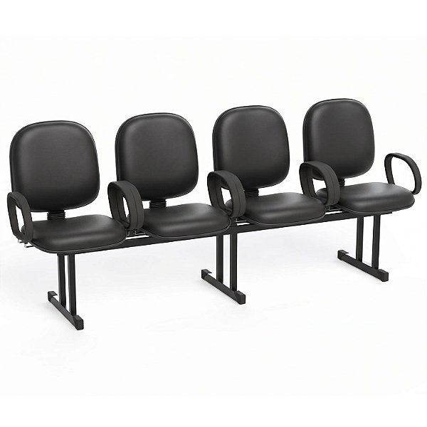 Longarina Para Recepção Diretor Lisa – 04 Lugares – Com Braços Fixos Corsa – Courvin Preto - 41256 - Casa das Cadeiras Goiânia