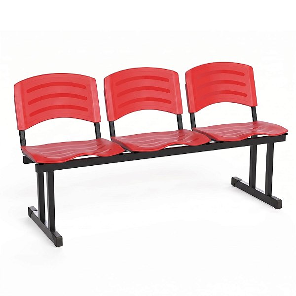 Longarina Para Recepção Ergoplast – 03 Lugares – Vermelho - 10990 - Casa das Cadeiras Goiânia