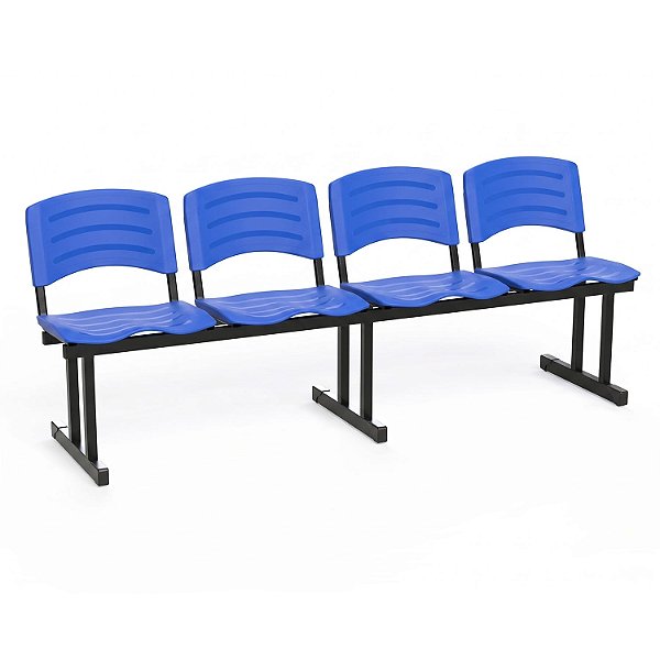 Longarina Para Recepção Ergoplast – 04 Lugares – Azul - 13397 - Casa das Cadeiras Goiânia
