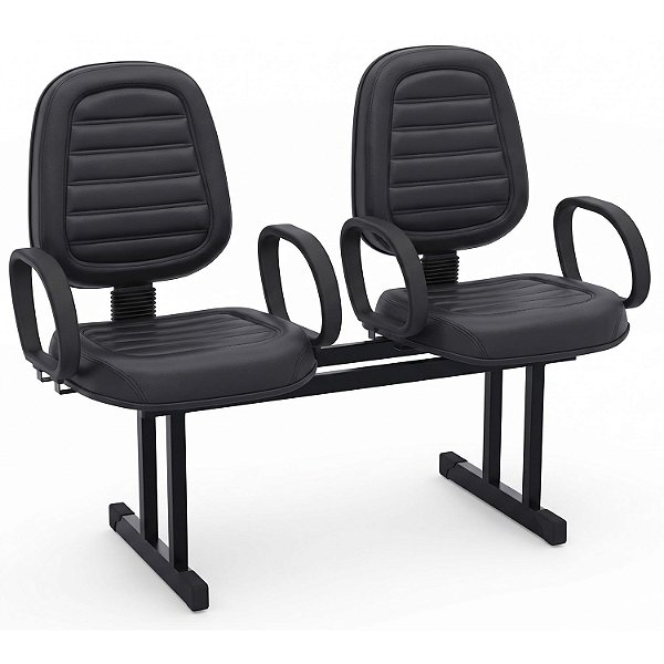 Longarina Para Recepção Executiva Alta Costurada – 02 Lugares – Com Braços Fixos Corsa – Courvin Preto - 11307 - Casa das Cadeiras Goiânia