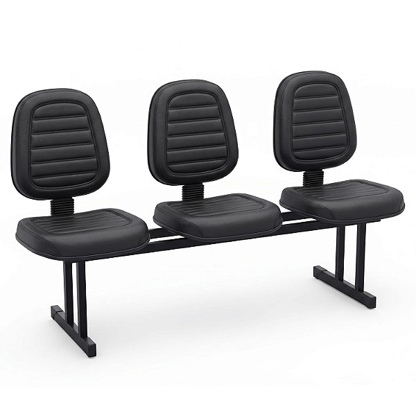 Longarina Para Recepção Executiva Alta Costurada – 03 Lugares – Courvin Preto - 18245 - Casa das Cadeiras Goiânia