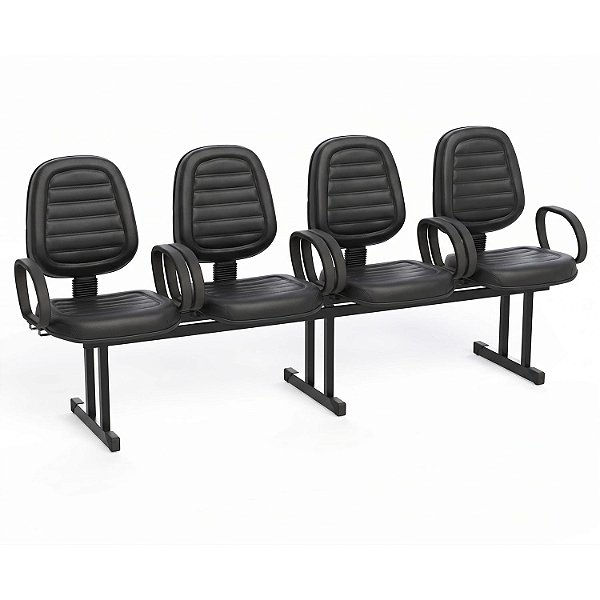 Longarina Para Recepção Executiva Alta Costurada – 04 Lugares – Com Braços Fixos Corsa – Courvin Preto - 21330 - Casa das Cadeiras Goiânia