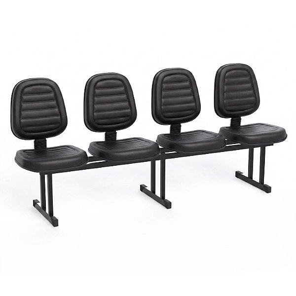 Longarina Para Recepção Executiva Alta Costurada – 04 Lugares – Courvin Preto - 58014 - Casa das Cadeiras Goiânia