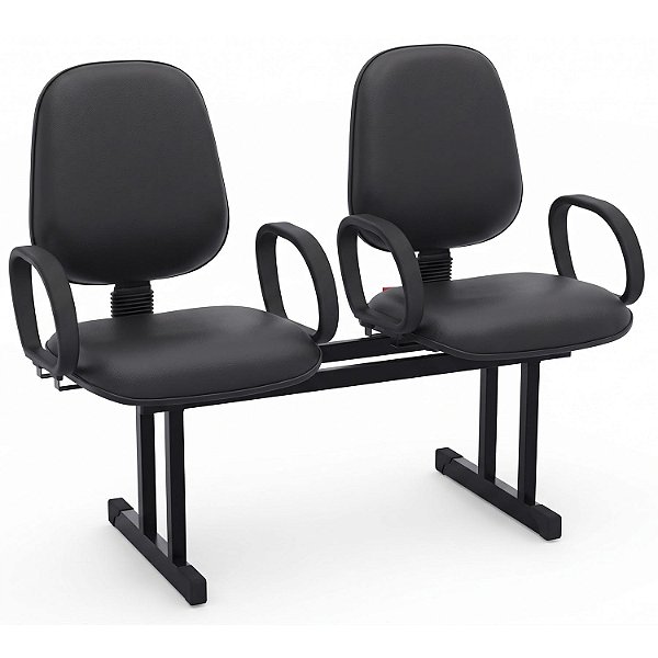 Longarina Para Recepção Executiva Alta Lisa – 02 Lugares – Com Braços Fixos Corsa – Courvin Preto - 72466 - Casa das Cadeiras Goiânia