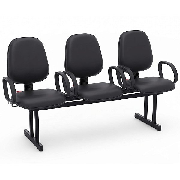 Longarina Para Recepção Executiva Alta Lisa – 03 Lugares – Com Braços Fixos Corsa – Courvin Preto - 46705 - Casa das Cadeiras Goiânia
