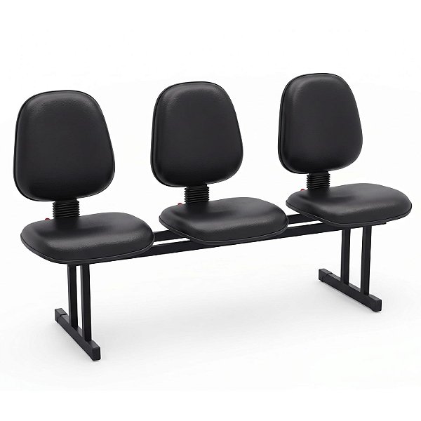 Longarina Para Recepção Executiva Alta Lisa – 03 Lugares – Courvin Preto - 54987 - Casa das Cadeiras Goiânia