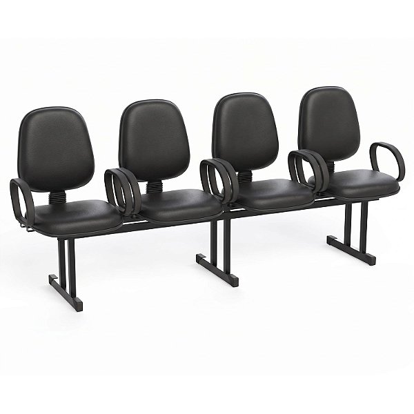 Longarina Para Recepção Executiva Alta Lisa – 04 Lugares – Com Braços Fixos Corsa – Courvin Preto - 20962 - Casa das Cadeiras Goiânia