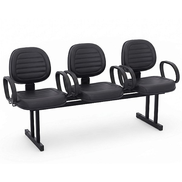 Longarina Para Recepção Executiva Costurada – 03 Lugares – Com Braços Fixos Corsa – Courvin Preto - 94899 - Casa das Cadeiras Goiânia