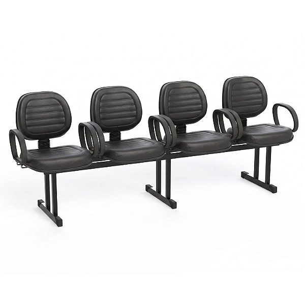 Longarina Para Recepção Executiva Costurada – 04 Lugares – Com Braços Fixos Corsa – Courvin Preto - 41955 - Casa das Cadeiras Goiânia