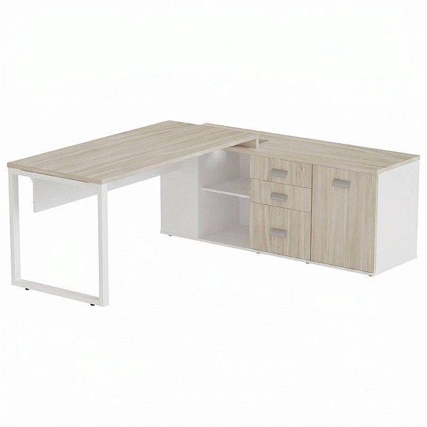Mesa Diretiva Para Escritório Pé Quadro Com Armário Diretivo Porta Bp Direito – Fresno/Branco - 88458 - Casa das Cadeiras Goiânia