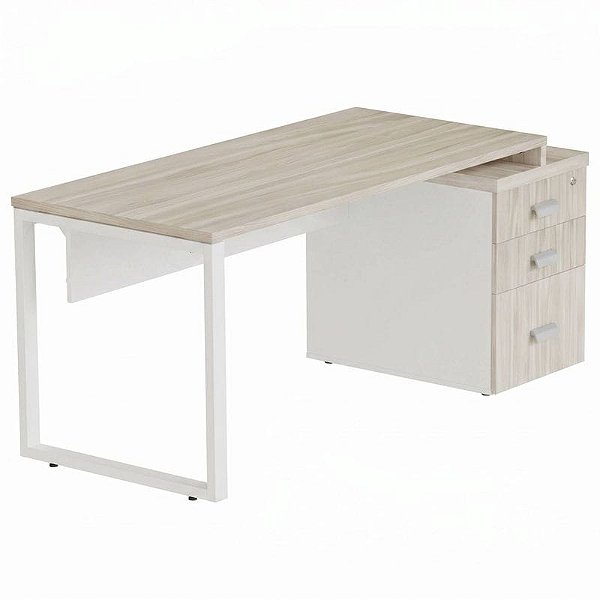 Mesa Diretiva Para Escritório Pé Quadro Com Gaveteiro Direito 2 Gavetas + Pasta Suspensa – Fresno/Branco - 74659 - Casa das Cadeiras Goiânia