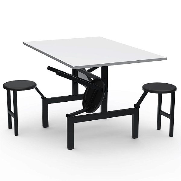 Mesa Refeitório Com Assento Escamoteável – Tampo MDF – 04 Lugares Com Assentos Em PP - 36108 - Casa das Cadeiras Goiânia
