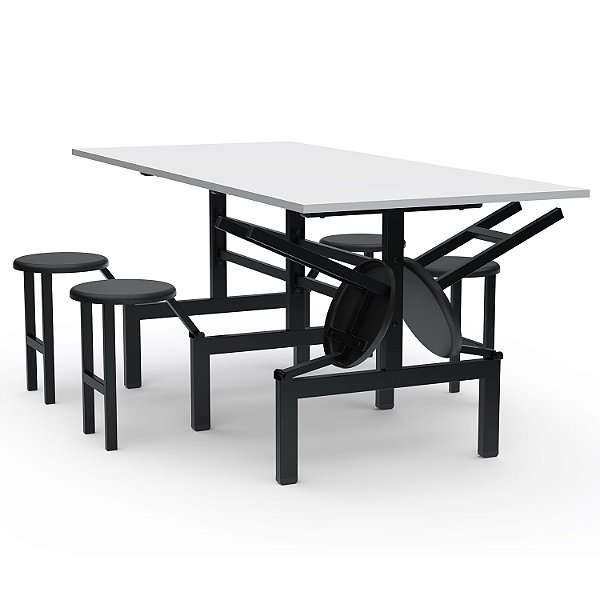 Mesa Refeitório Com Assento Escamoteável – Tampo MDF – 06 Lugares Com Assentos Em PP - 26370 - Casa das Cadeiras Goiânia