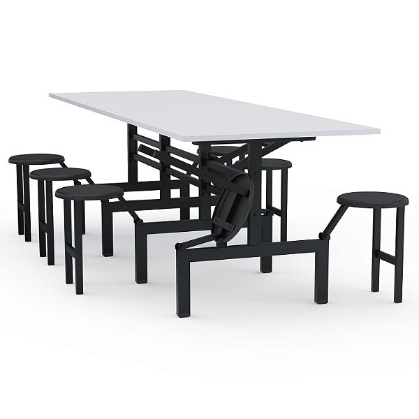 Mesa Refeitório Com Assento Escamoteável – Tampo MDF – 08 Lugares Com Assentos Em PP - 84520 - Casa das Cadeiras Goiânia
