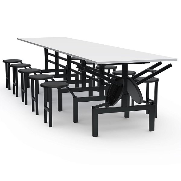 Mesa Refeitório Com Assento Escamoteável – Tampo MDF – 12 Lugares Com Assentos Em PP - 62422 - Casa das Cadeiras Goiânia