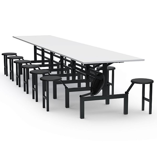 Mesa Refeitório Com Assento Escamoteável – Tampo MDF – 14 Lugares Com Assentos Em PP - 85819 - Casa das Cadeiras Goiânia