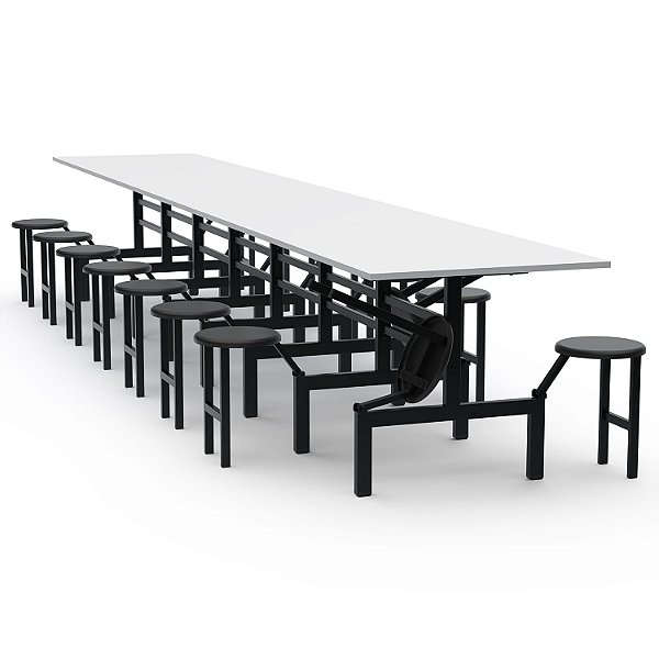 Mesa Refeitório Com Assento Escamoteável – Tampo MDF – 16 Lugares Com Assentos Em PP - 10336 - Casa das Cadeiras Goiânia