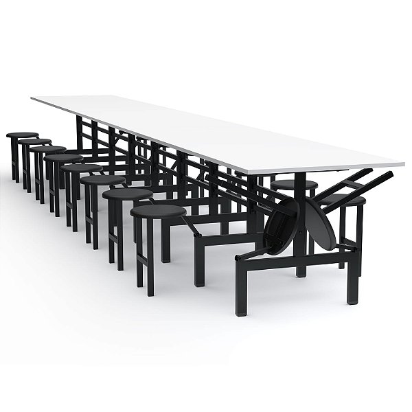 Mesa Refeitório Com Assento Escamoteável – Tampo MDF – 18 Lugares Com Assentos Em PP - 94646 - Casa das Cadeiras Goiânia