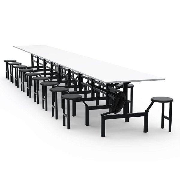 Mesa Refeitório Com Assento Escamoteável – Tampo MDF – 20 Lugares Com Assentos Em PP - 81823 - Casa das Cadeiras Goiânia