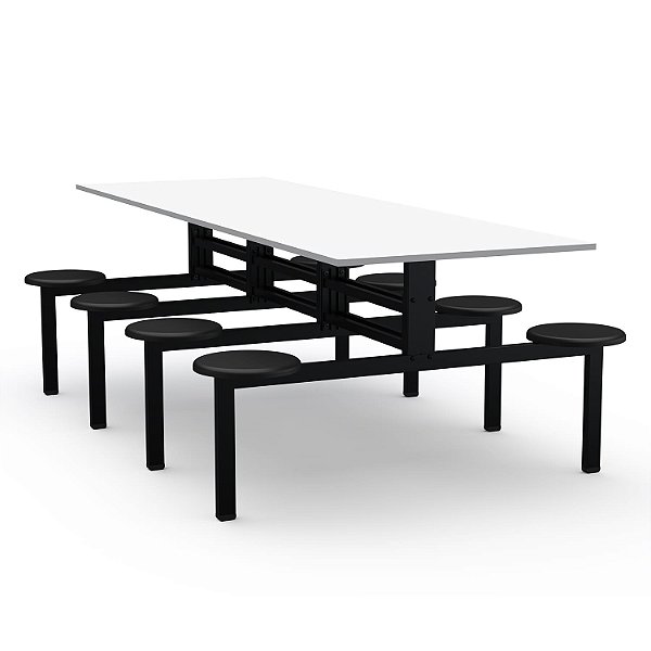Mesa Refeitório Assento Fixo – Tampo MDF – 08 Lugares Com Assentos Em PP - 74124 - Casa das Cadeiras Goiânia